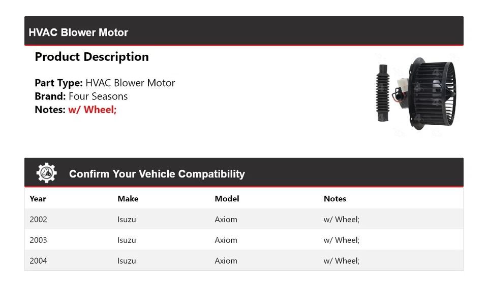 Motor soplador de climatización Isuzu Axiom 2002-2004 4 estaciones 2003 Foto 2 de 4