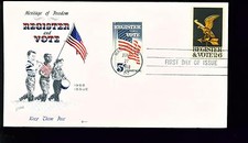 1968 FDC - Scott# 1344 COMBO - Register and Vote - Cachet Craft Cachet    UA
