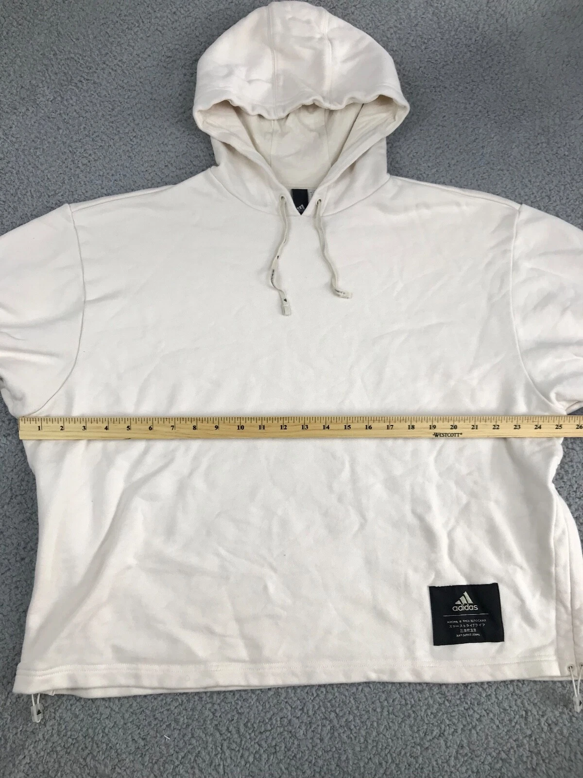 OFF WHITE Adidas Felpa con Cappuccio Donna XS Avorio Crema Manica Lunga Pullover Maglione 100% Cotone