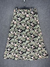 Vintage Sag Harbor Maxi Skirt Women  s M Black Floral Green Pink Lined 90s Y2K