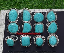 Turquoise Gemstone 10pcs Rings Wholesale Lot 925 Silver Plated Jewelry