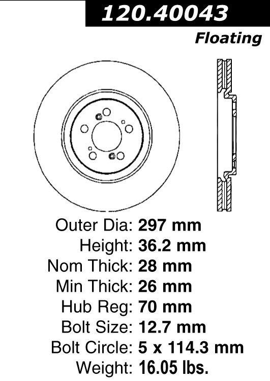 Front Rotor Fits 1997-2005 Acura NSX 120.40043