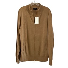 NWT Quince Mongolian Cashmere Full Zip Sweater in Teak Brown Mock Neck - XLarge