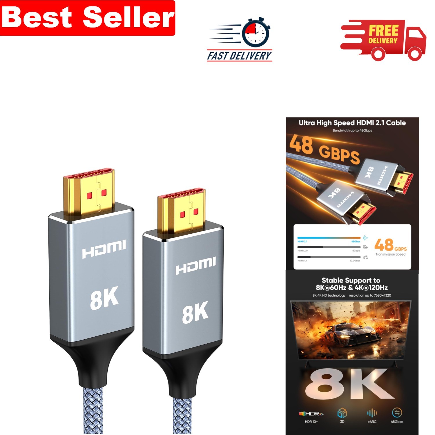Ultimate 2m HDMI 2.1 High-Speed Cable - 10K/8K, Dynamic HDR for Flawless Visuals
