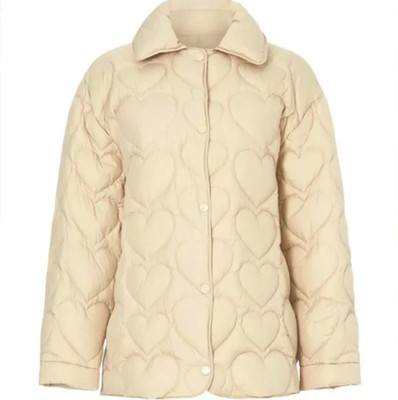 Sandro Heart Jacket Sz Medium Tan Quilt Puffer Oversized Coat Lightweight Rare