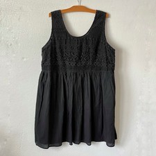 Ellos Womens 24 Babydoll Dress Crochet Lace Lightweight Cotton Flowy Black