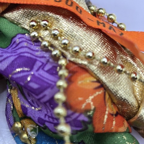 Porcelain Harlequin Doll Orange Gold Purple Patchwork Suit Poseable Arms Legs 7" - Picture 13 of 17