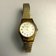 waltham prestige womens quartz gold tone bracelet watch date white dial arabic