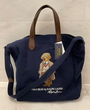 Polo Ralph Lauren Navy Blue HERITAGE BEAR Canvas Embroidered SHOPPER Tote Bag