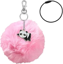 MIUPOO Keychain Faux Plush Ball With 4 Inches Steel Wire Ring for Hanging Keys