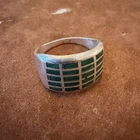Mens Navajo Ring Turquoise Inlay Sterling Size 9 Southwestern Silver Vintage