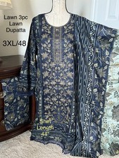 3XL Size 48 LAWN 3pc Shalwar Kameez Stitched Embroidered Suit Pakistani Indian