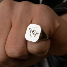 Shaka Hand Gesture Signet Ring 925 Sterling Silver Handcrafted Ring US Duty Free