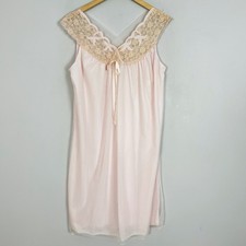 Vintage Aristocraft Pink Nylon Nightgown With Lace Neck Sheer Fairy Size Large
