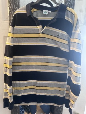 Lacoste Men's 2X Navy/Gray/Yellow Striped Long Sleeve Polo Shirt