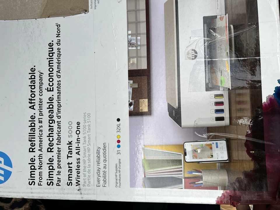 HP Smart Tank 5000 All-in-One Wireless Printer Orig Box Paperwork *See Descrip* - Image 3 of 4