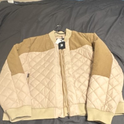 Benjamin Black Men's Quilted Bomber Jacket Full Zip Stand-Up Collar XL Tan