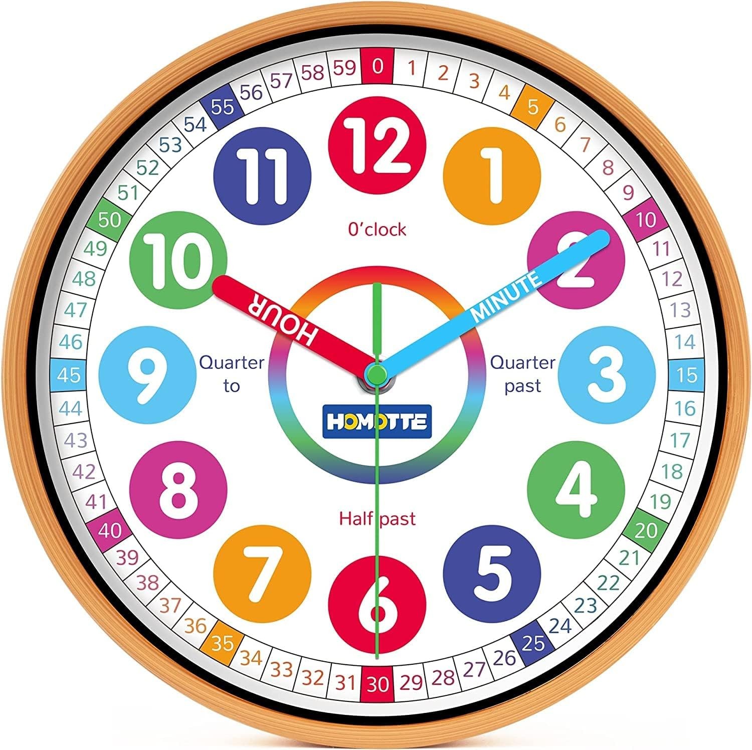 10 Inch Kids Wall Clock - Multi-Colored Learning Clock for Bedroom & Decor