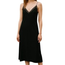NWT Zara Basic Collection Black Slip Dress Lace Trim Nightgown Sz Small
