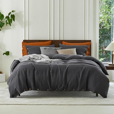 Linen Bedding Set Dark Gray Organic Full Queen King Size, Handmade Bedroom Decor
