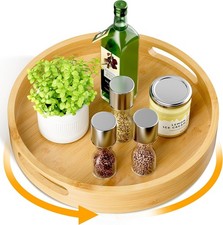 Lazy Susan Organizer 12 Inch Non-Skid Bamboo Lazy Susan Kitchen Rotating Spice