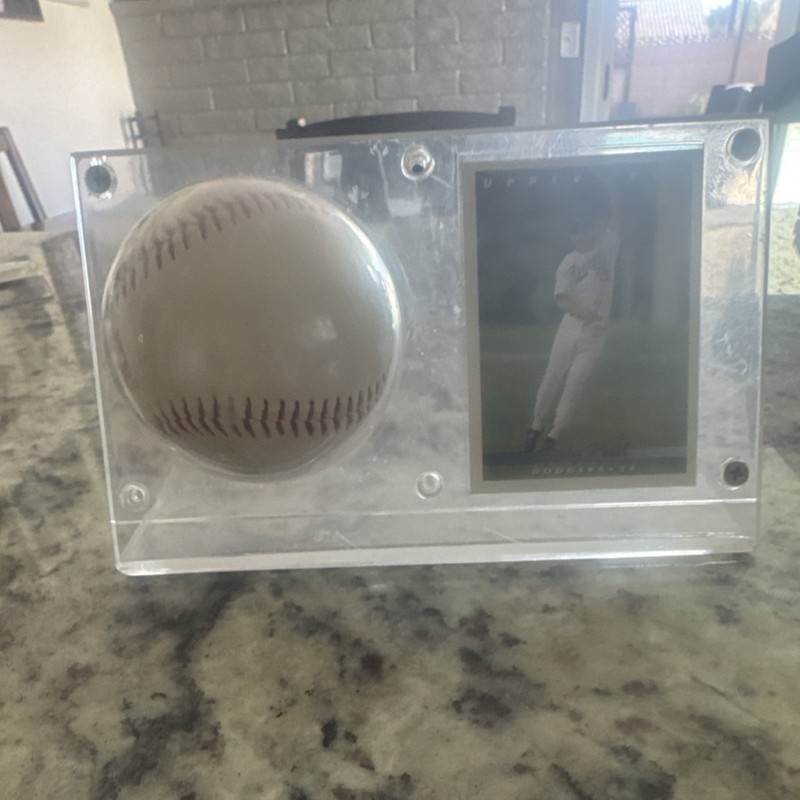 Dodgers Autographed Baseball & Player Trading Card Display Case