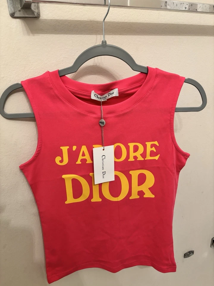 Camiseta sin mangas Dior J'adore vintage rosa Christian Dior camisa talla S hecha en Italia US6 Foto 2 de 4