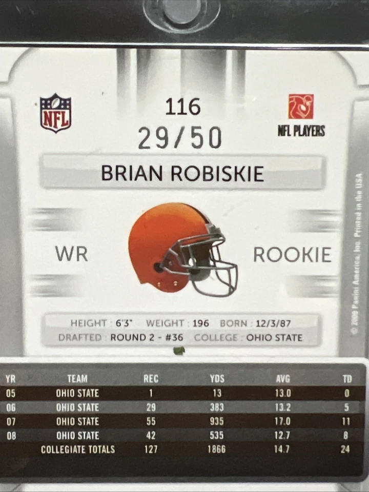 2009 Playoff Prestige - Rookie Brian Robiskie #116 Xtra Points Purple /50 (RC) - Image 3 of 3
