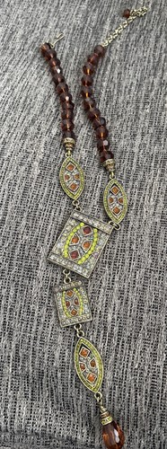 Heidi Daus Burnt Orange Autumn Spessartit “Y” Necklace Divinely Deco Crystals
