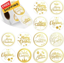 500 Pieces Outus Merry Christmas Stickers Labels Circle Transparent 