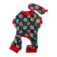NEW Dog Christmas Peppermint Pajamas 2 Pc PJ Set sz L w/ sleep mask faux fur