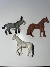 Lot of 3 Safari Ltd Plastic Toy Farm Animals - Horse Donkey. Mini Size