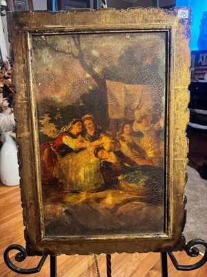 Vintage European Wall Art Collection   Set of 4 Spanish Goya Panels   Crackle Fi