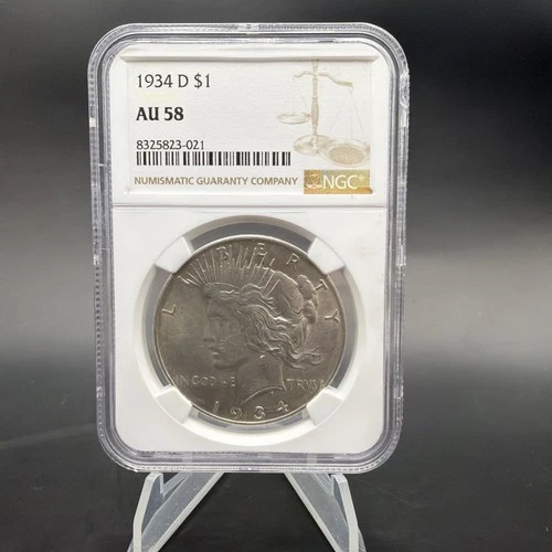 1934 D $1 Peace Silver Dollar - NGC AU58 - Chipped Slab - Free Shipping