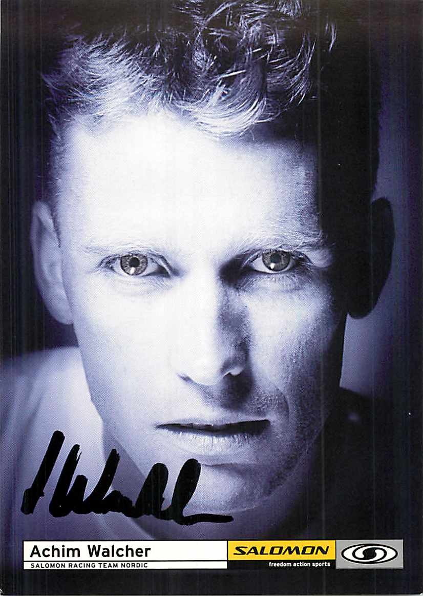 Biglietto autografo Achim Walcher Salomon Racing Team sci di fondo nordico