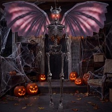 5FT Halloween Devil Skeleton Decor, Posable Life Size 5FT, Black