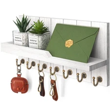 Decorative Key and Mail Holder for Wall - Farmhouse 15 Inches Floating Shelf ...