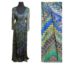 Y2K Lucky Brand Women's Maxi Dress SZ L Boho Fully Lined Smocked Sheer Hippie