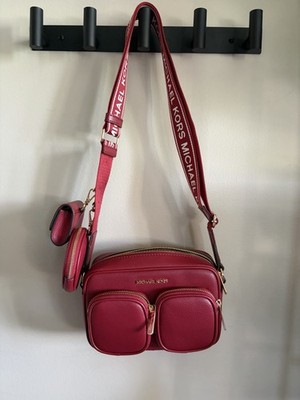 Michael Kors Red Crossbody Bag with Multiple Compartments, Coin Purse, Pouch