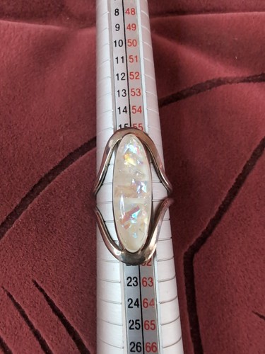 Vintage Modernist Marquise Rainbow Moonstone Sterling Silver 925 Ring Size 8.75 - Picture 8 of 8