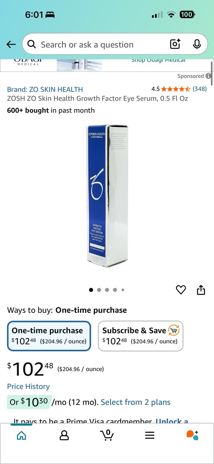 ZOSH ZO Skin Health Growth Factor Eye Serum, 0.5 Fl Oz/ 15 ml New in Box