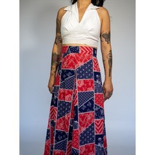 Vintage 70s Red and Blue Patchwork Maxi Skirt