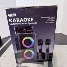 T-08 Wireless Karaoke Speaker w/ 2 Microphones RGB Lights AUX USB TWS Party