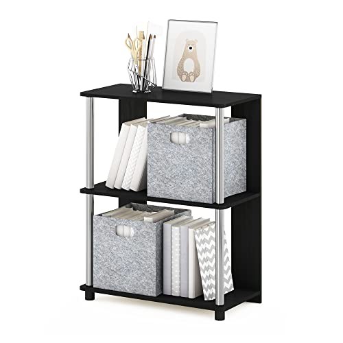 Furinno Jaya 3-Tier Bookcase/Shelf, Compact Design, Stainless Steel Tubes