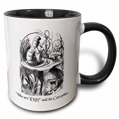 3dRose Who Are You Smoking CaterpillarMug  Alice in Wonderland Quote, 11oz Black