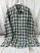 Vtg 90's Burberrys Men’s L Plaid Long sleeve Shirt Green Tan Made in USA