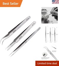 Precision Tweezers Set High-Quality Stainless Steel Jewelry Electronics Craft...