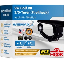 ANHÄNGERKUPPLUNG für VW Golf VII 12-16 abnehmbar HOOK +13pol E-Satz ABE