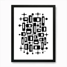 Mid Century Modern Cosmic Abstract  Framed Wall Art Poster Canvas Print Picture