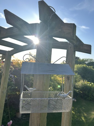 Hanging Grey Metal Bird Feeder Dish Table Tray House Garden Decoration Gift - Picture 10 of 10
